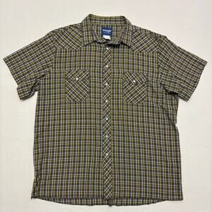 Wrangler Men's Casual Brown and Yellow Short Sleeve Western Plaid Shirt Size 2XT